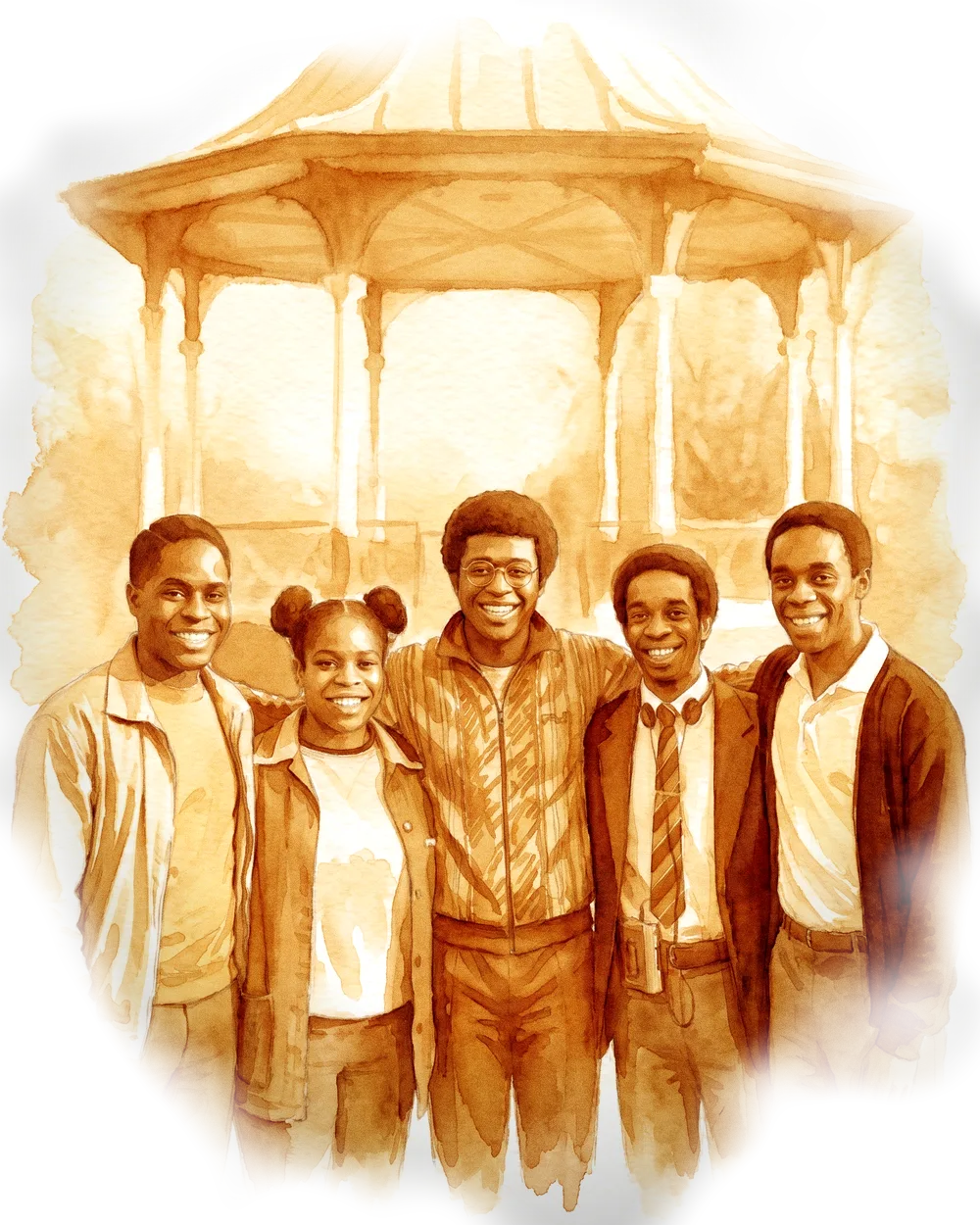 Clapham Juniors — watercolour band portrait