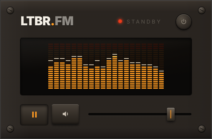 The digital face in its compact size — spectrum analyser, pause and mute buttons and a volume slider